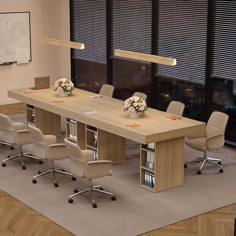 70.8\u002F62.9-Inch Large Rectangular Dining Table with Dual Side Storage Shelves & Double Pedestal Base - Extends to 6-8 People, Sturdy Frame Kitchen Table Suitable for, Office, Banquet - Assembly Required