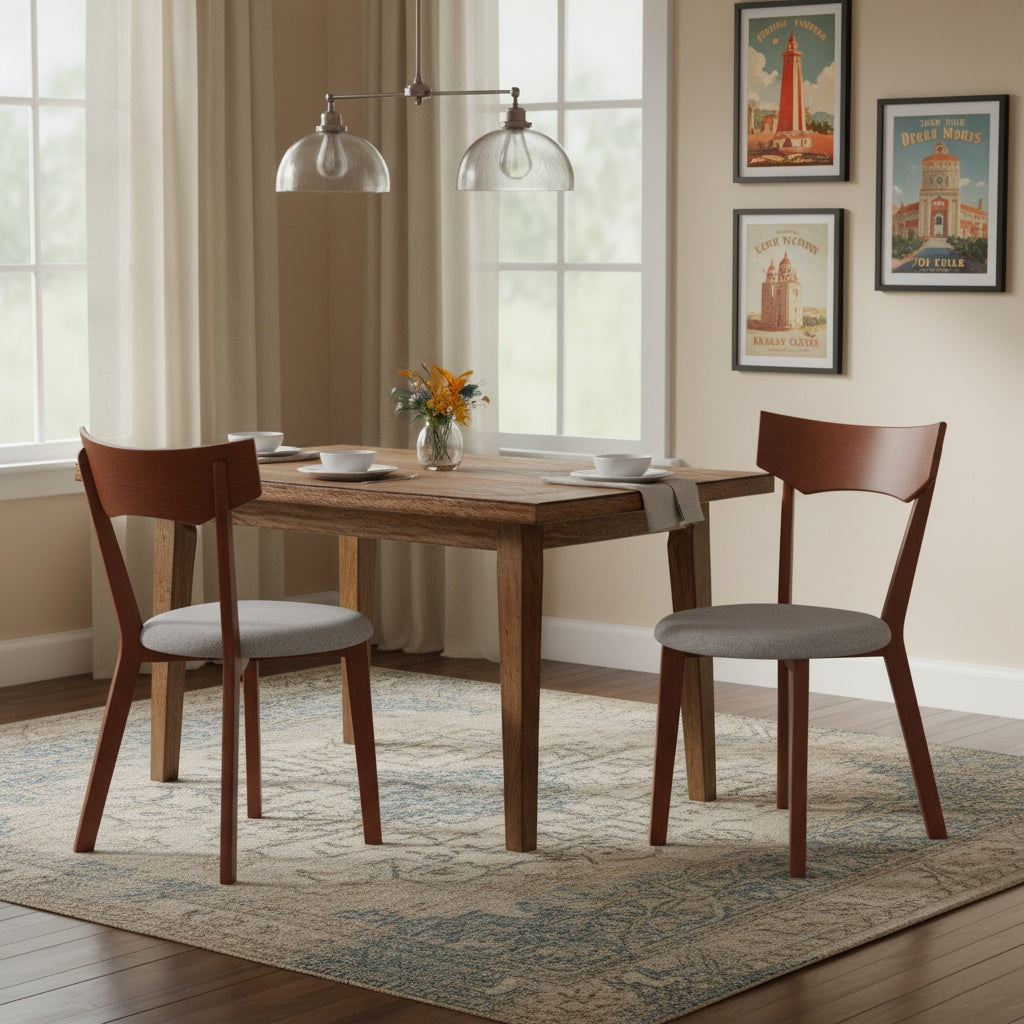 Set of 2 Wooden Dining Chairs | Fabric Upholstered Kitchen Side Chairs with Curved Backrest & Padded Seat, Modern Armless Accent Chairs for Home Dining Room, Living Room -