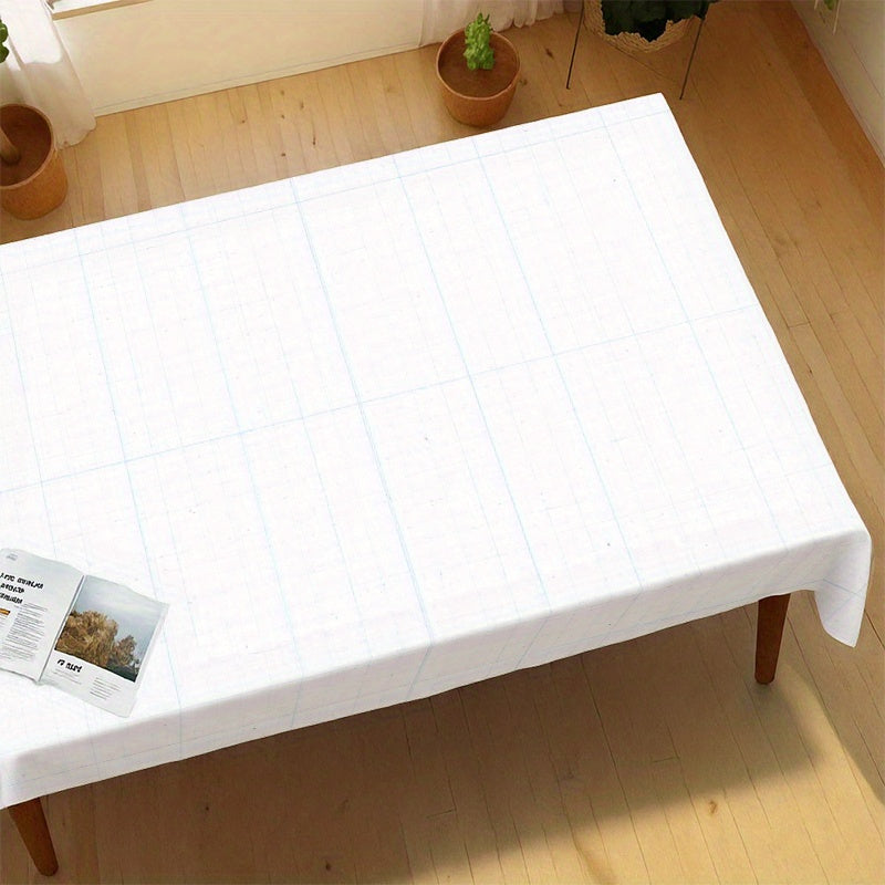 1pc White & Grey Rectangular Tablecloth - Soft Polyester Fabric, Beige Grid Pattern (Horizontal\u002FVertical Lines), Wrinkle-Resistant & Easy-Clean Table Cover for Dining Table, Kitchen, Coffee Table, Weddings, Parties, Christmas - Fits