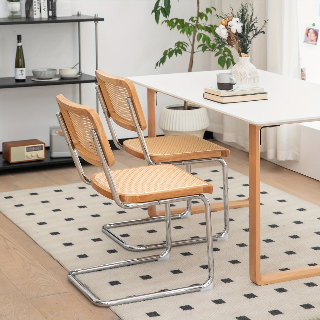 Dining Chairs Set of 2\u002FSet of 4, Velvet Rattan Side Accent Dining Chairs with Chrome Legs, Modern Mid Century Breuer Designed Chairs, Upholstered Dining Living Room Kitchen Chairs