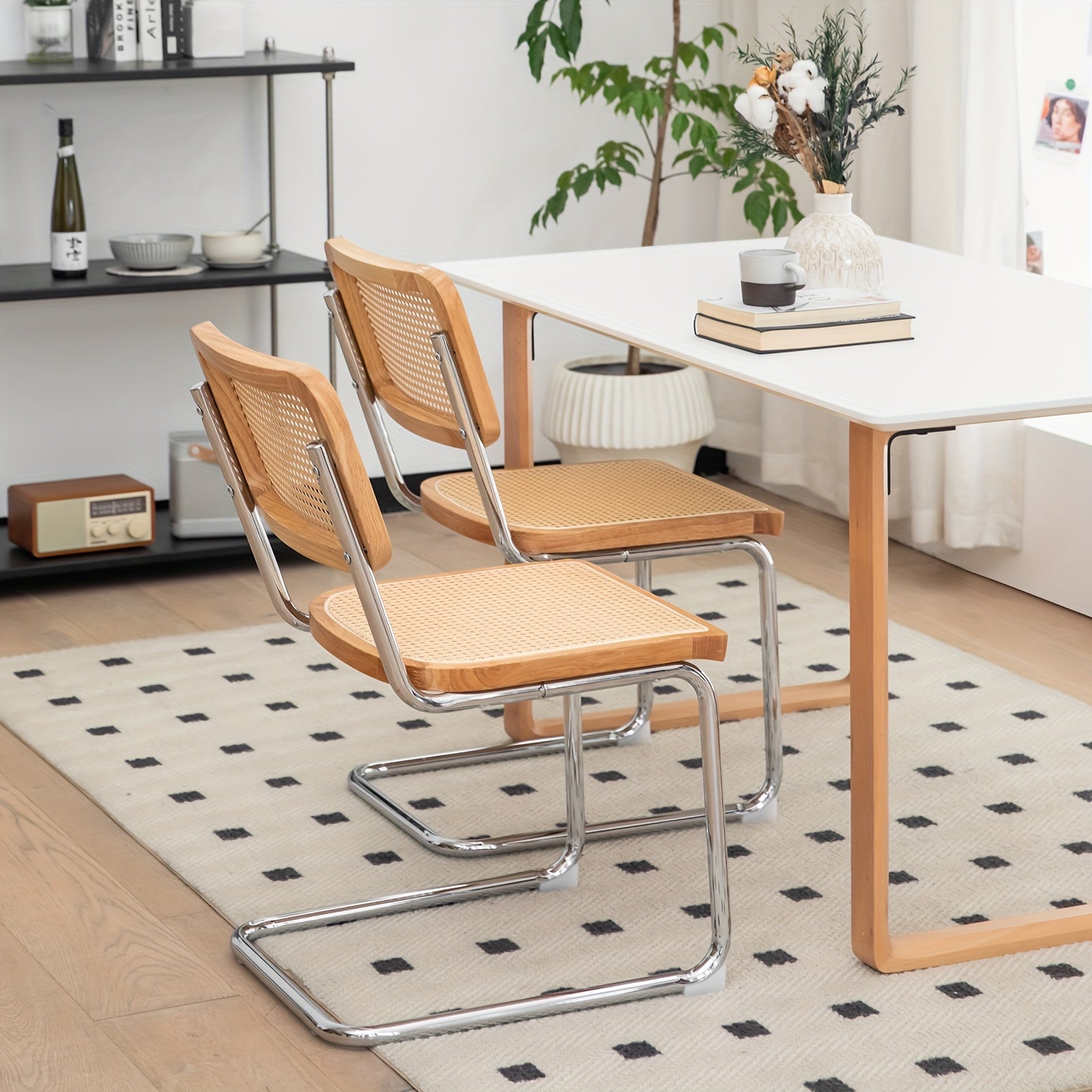 Dining Chairs Set of 2\u002FSet of 4, Velvet Rattan Side Accent Dining Chairs with Chrome Legs, Modern Mid Century Breuer Designed Chairs, Upholstered Dining Living Room Kitchen Chairs