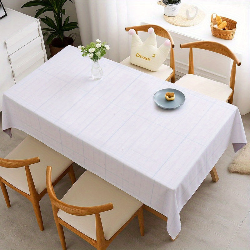 1pc White & Grey Rectangular Tablecloth - Soft Polyester Fabric, Beige Grid Pattern (Horizontal\u002FVertical Lines), Wrinkle-Resistant & Easy-Clean Table Cover for Dining Table, Kitchen, Coffee Table, Weddings, Parties, Christmas - Fits