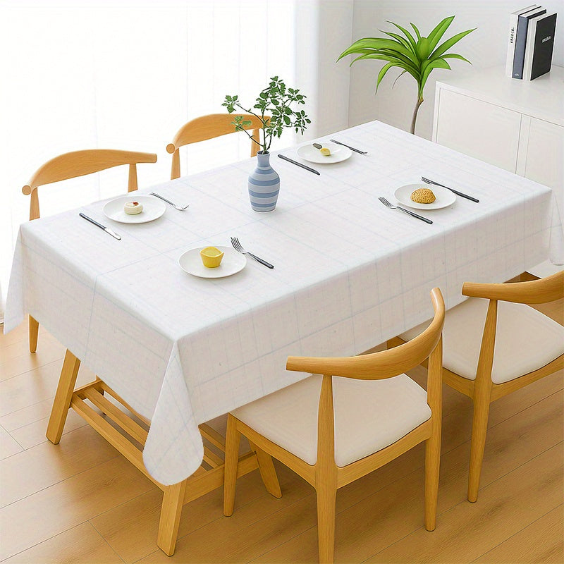 1pc White & Grey Rectangular Tablecloth - Soft Polyester Fabric, Beige Grid Pattern (Horizontal\u002FVertical Lines), Wrinkle-Resistant & Easy-Clean Table Cover for Dining Table, Kitchen, Coffee Table, Weddings, Parties, Christmas - Fits