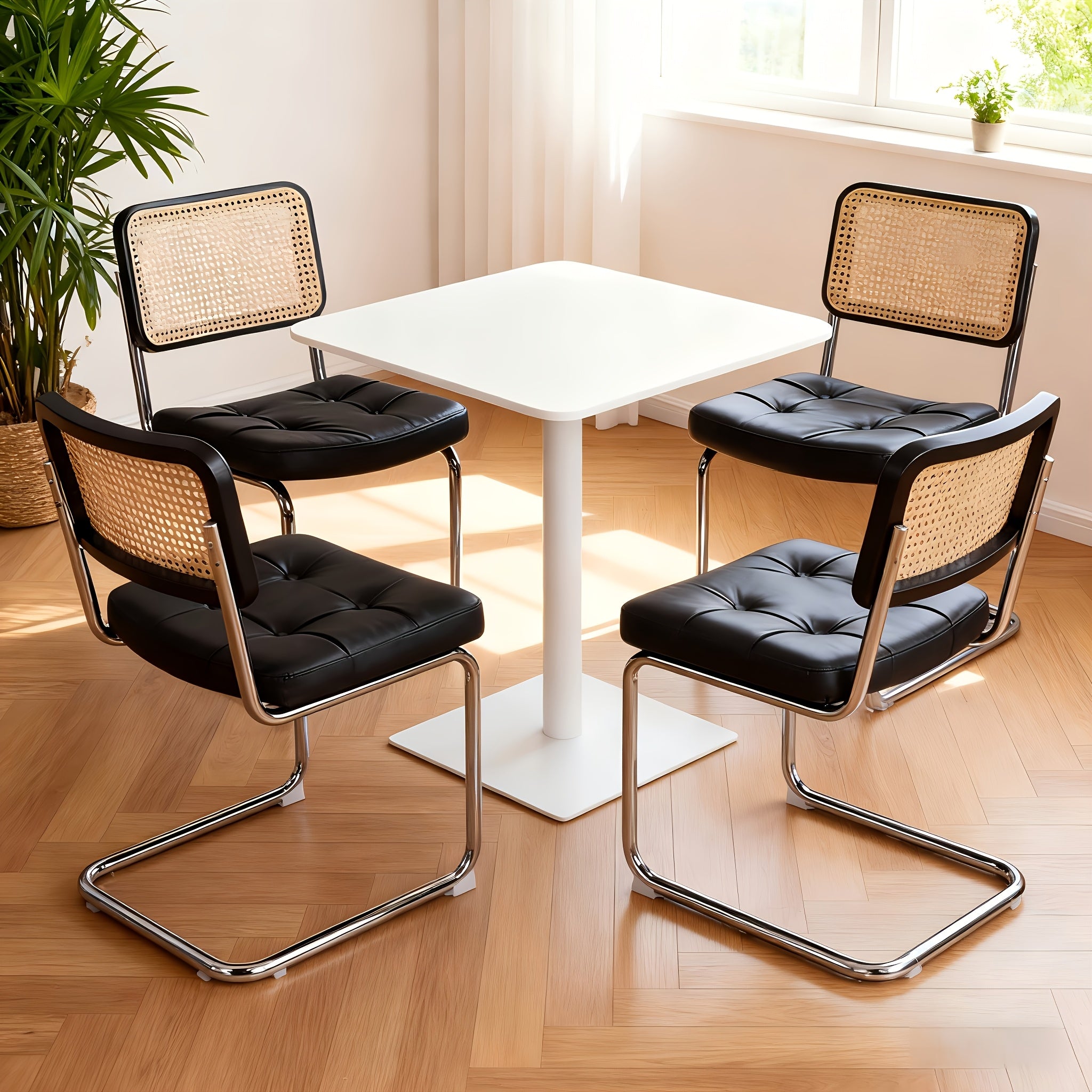 Dining Chairs Set of 2\u002FSet of 4, Velvet Rattan Side Accent Dining Chairs with Chrome Legs, Modern Mid Century Breuer Designed Chairs, Upholstered Dining Living Room Kitchen Chairs