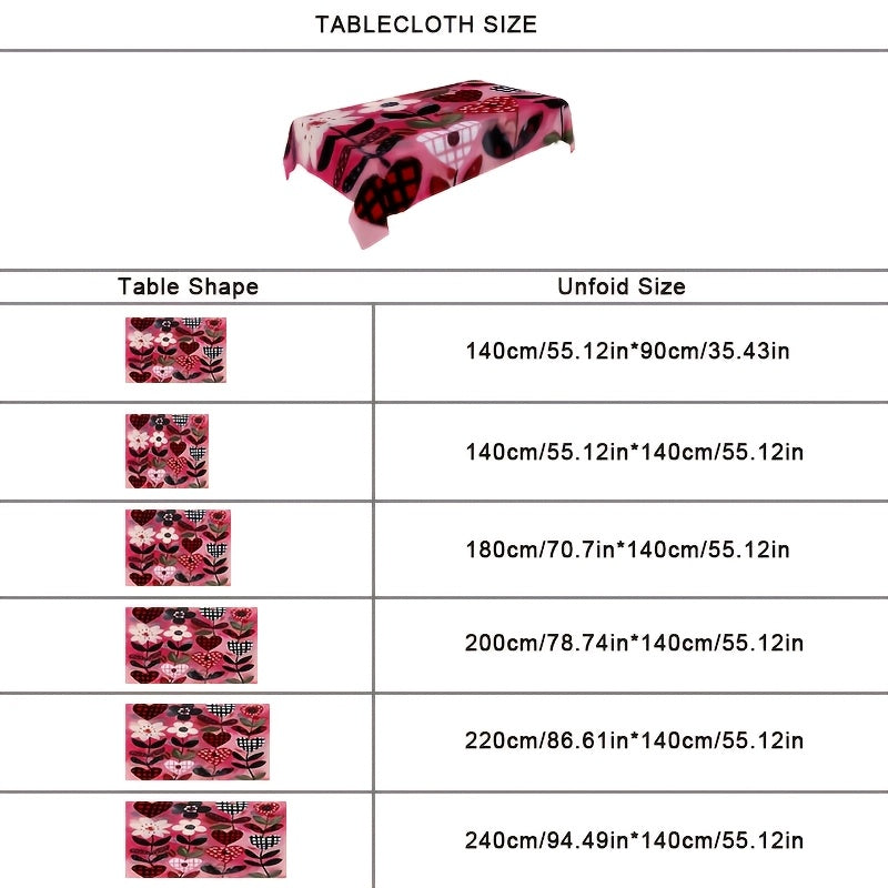 1pc 2D Printed Vine-Wrapped Floral and Checkered Heart Pattern Tablecloth, Easy to Care for, Enhances Ambiance, Protects Table Surface, Ideal for Daily Dining, Friend Gatherings, Afternoon Tea, Holiday: Valentine's Day