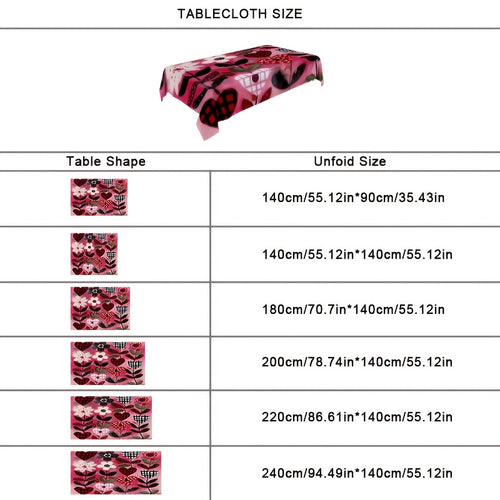 1pc 2D Printed Vine-Wrapped Floral and Checkered Heart Pattern Tablecloth, Easy to Care for, Enhances Ambiance, Protects Table Surface, Ideal for Daily Dining, Friend Gatherings, Afternoon Tea, Holiday: Valentine's Day