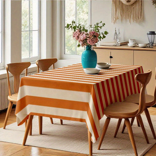 1pc Soft Fashionable Orange and White Vertical Stripe Tablecloth, 2D Flat, Exquisite Gift, Machine Washable, Easy to Clean, for Dining \u002F Coffee \u002F Tea \u002F Desk, Picnic \u002F Outdoor \u002F Camping Table, Elegant Life, Home Textile, 2D Flat