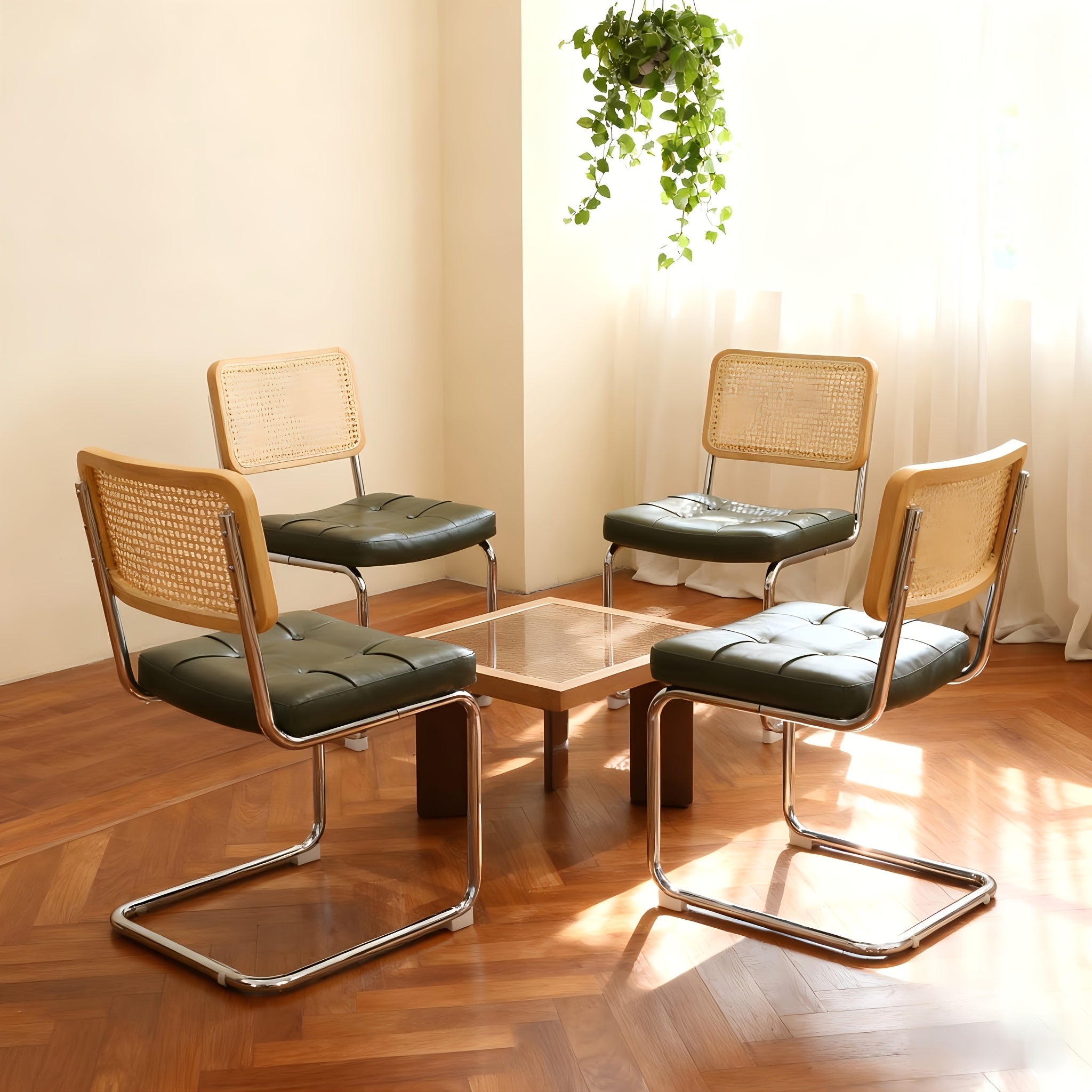 Dining Chairs Set of 2\u002FSet of 4, Velvet Rattan Side Accent Dining Chairs with Chrome Legs, Modern Mid Century Breuer Designed Chairs, Upholstered Dining Living Room Kitchen Chairs