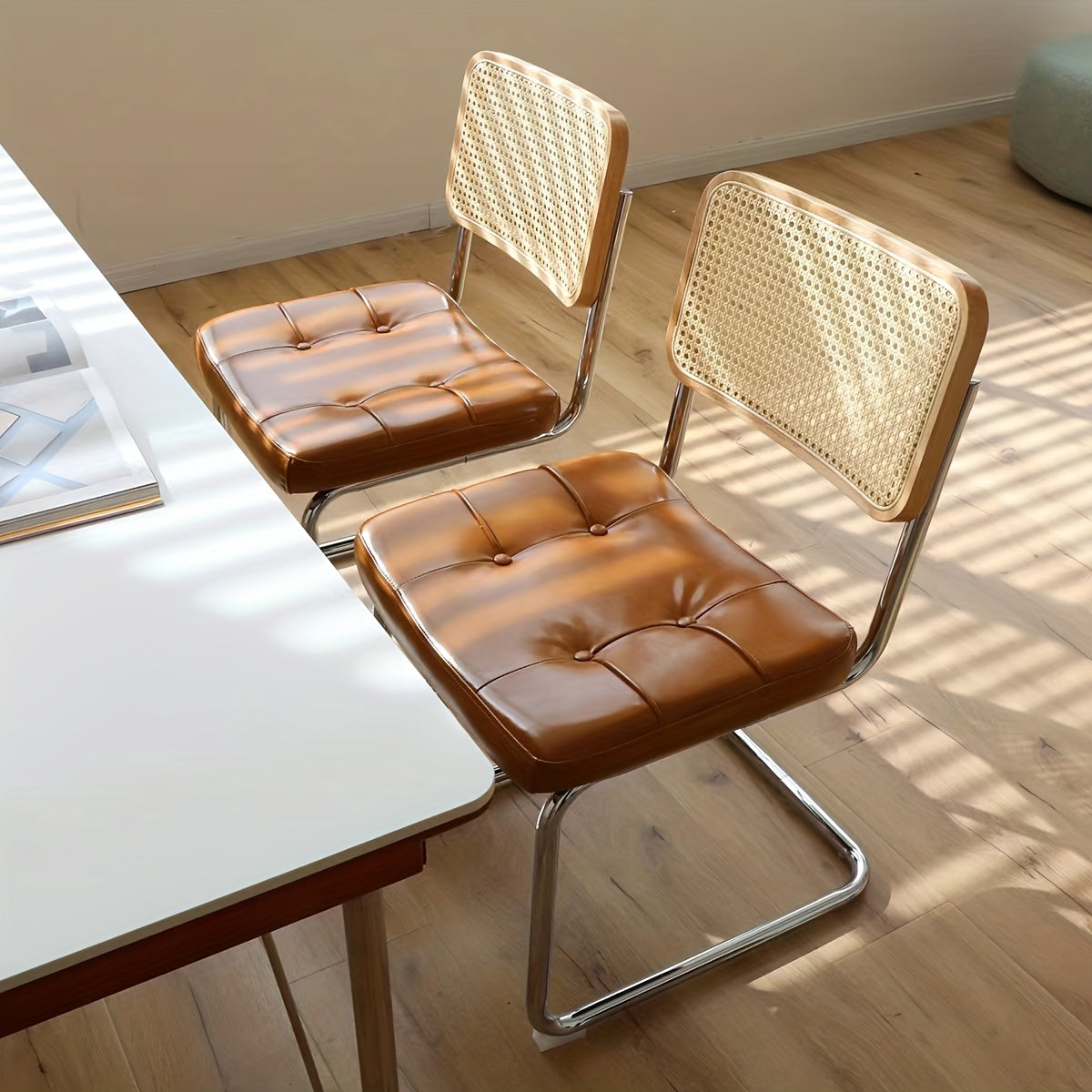 Dining Chairs Set of 2\u002FSet of 4, Velvet Rattan Side Accent Dining Chairs with Chrome Legs, Modern Mid Century Breuer Designed Chairs, Upholstered Dining Living Room Kitchen Chairs