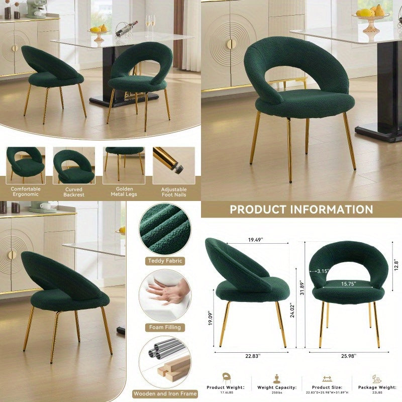 A Collection of One Green Upholstered Dining Chair Featuring a Curved Back And Golden Metal Legs, Suitable for The Kitchen Or Dining Area, Designed to Be Both Lightweight And Durable