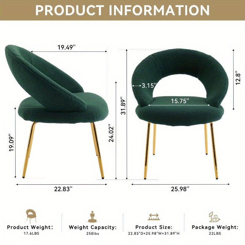 A Collection of One Green Upholstered Dining Chair Featuring a Curved Back And Golden Metal Legs, Suitable for The Kitchen Or Dining Area, Designed to Be Both Lightweight And Durable
