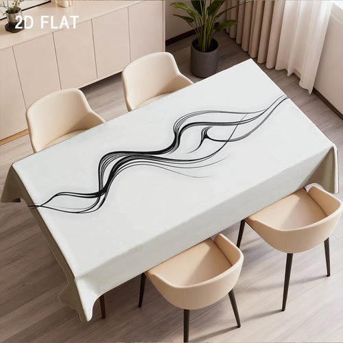 1pc Rectangular Tablecloth with Line Pattern, Black and White Color, Minimalist Style, Suitable for Coffee Table and Dining Table, Material, Perfect for Home, Kitchen, and Outdoor Parties,  Kitchen Table Cover, Stylish Table Cover, Contemporary Decor