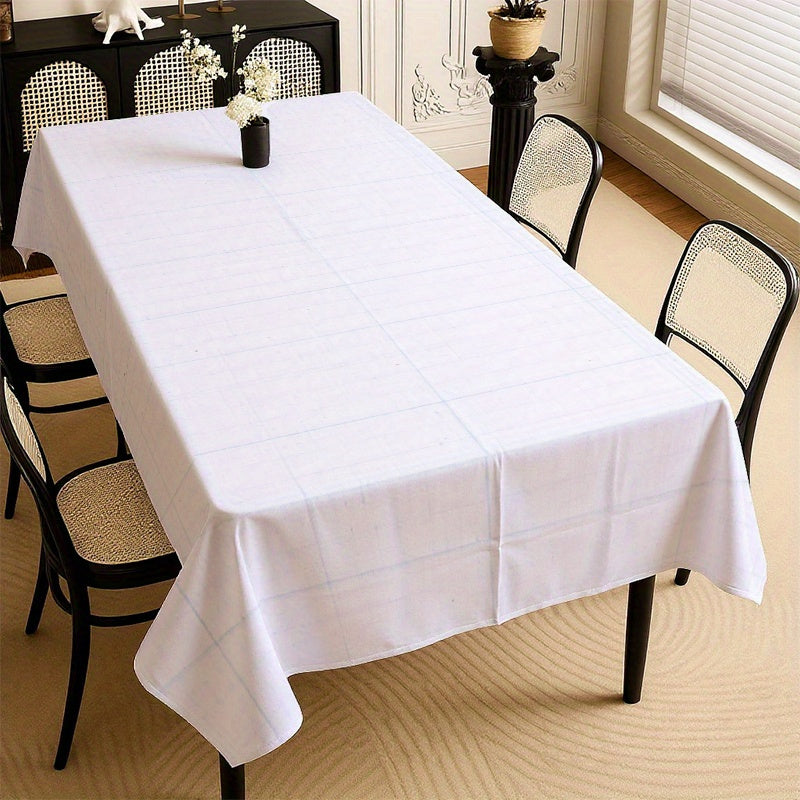 1pc White & Grey Rectangular Tablecloth - Soft Polyester Fabric, Beige Grid Pattern (Horizontal\u002FVertical Lines), Wrinkle-Resistant & Easy-Clean Table Cover for Dining Table, Kitchen, Coffee Table, Weddings, Parties, Christmas - Fits