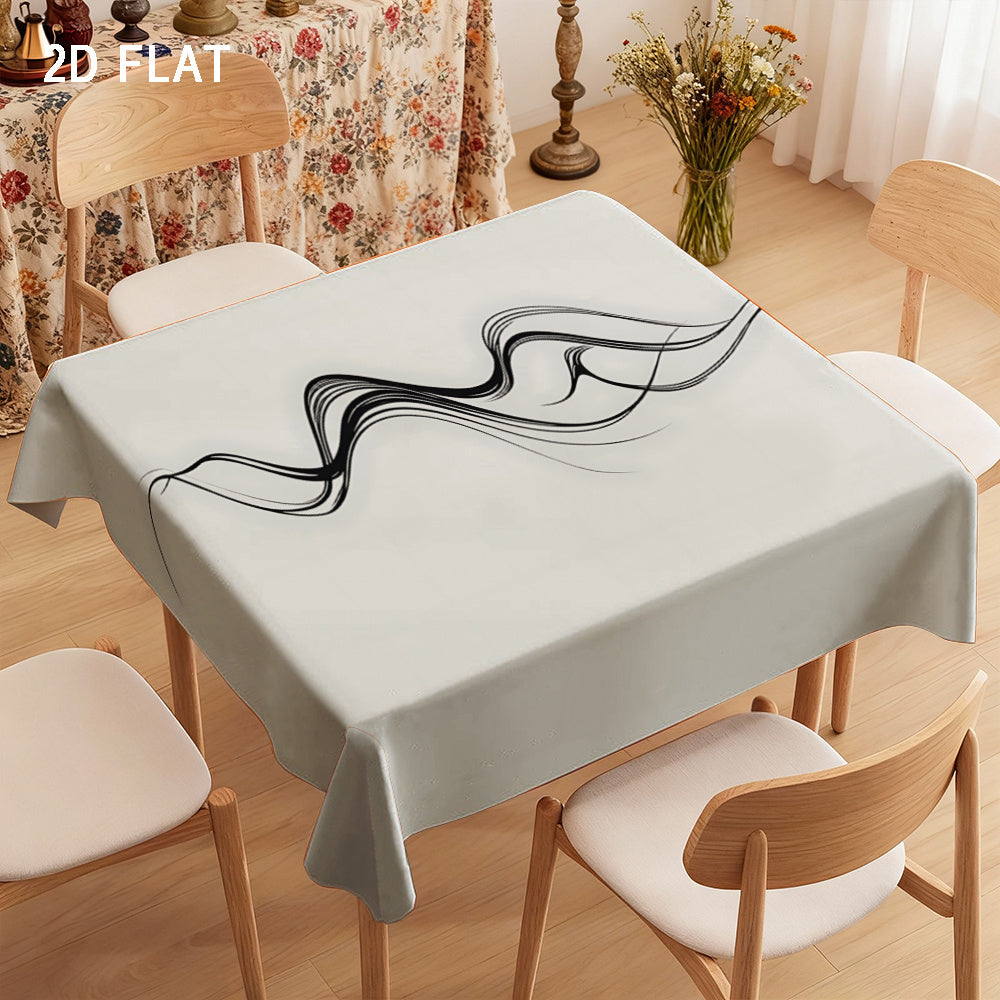1pc Rectangular Tablecloth with Line Pattern, Black and White Color, Minimalist Style, Suitable for Coffee Table and Dining Table, Material, Perfect for Home, Kitchen, and Outdoor Parties,  Kitchen Table Cover, Stylish Table Cover, Contemporary Decor
