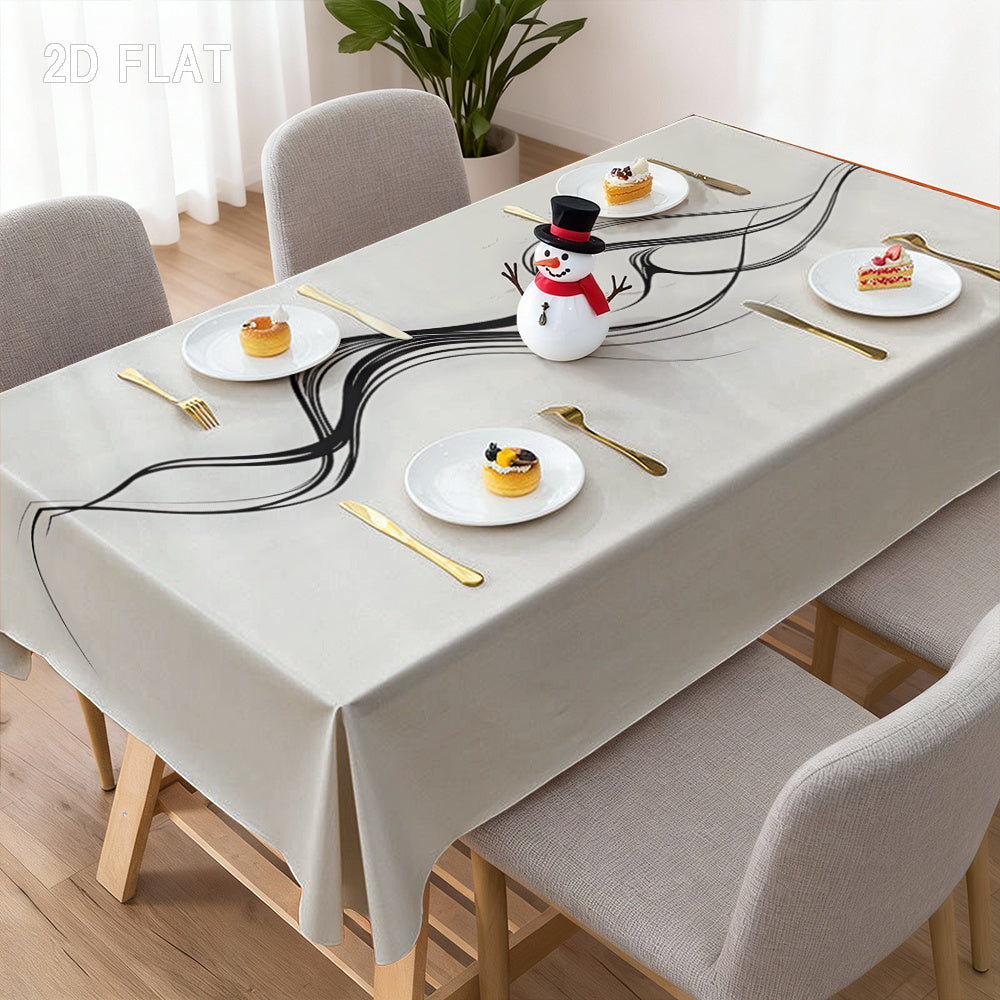 1pc Rectangular Tablecloth with Line Pattern, Black and White Color, Minimalist Style, Suitable for Coffee Table and Dining Table, Material, Perfect for Home, Kitchen, and Outdoor Parties,  Kitchen Table Cover, Stylish Table Cover, Contemporary Decor