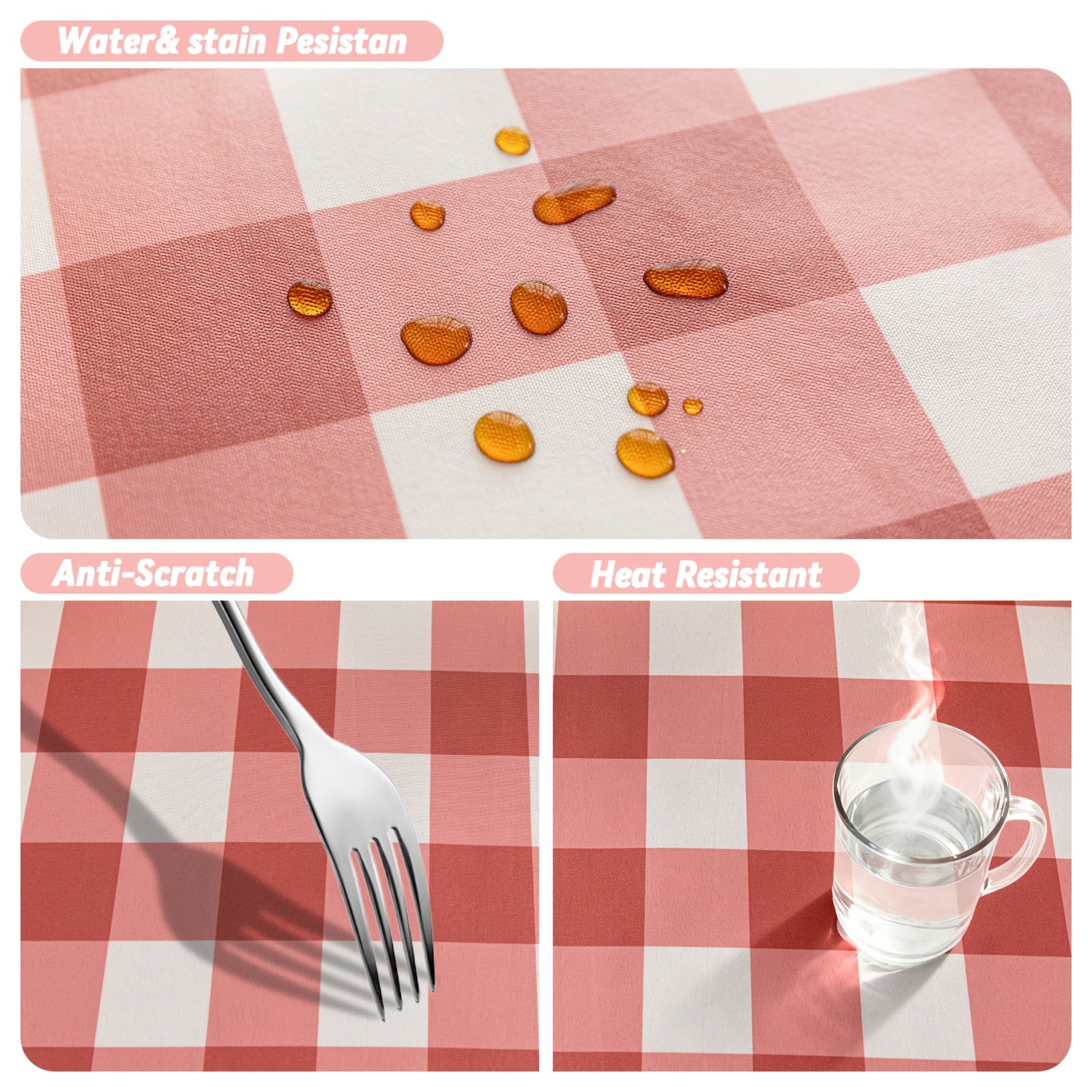 A Beige Checkered Pattern with Tassel Decoration, Suitable for Dining Tables, Coffee Tables, And Outdoor Use - Easy to Clean - Wipeable And Reusable