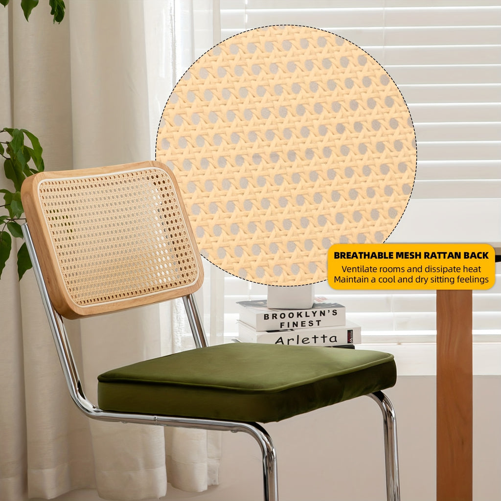 Dining Chairs Set of 2\u002FSet of 4, Velvet Rattan Side Accent Dining Chairs with Chrome Legs, Modern Mid Century Breuer Designed Chairs, Upholstered Dining Living Room Kitchen Chairs