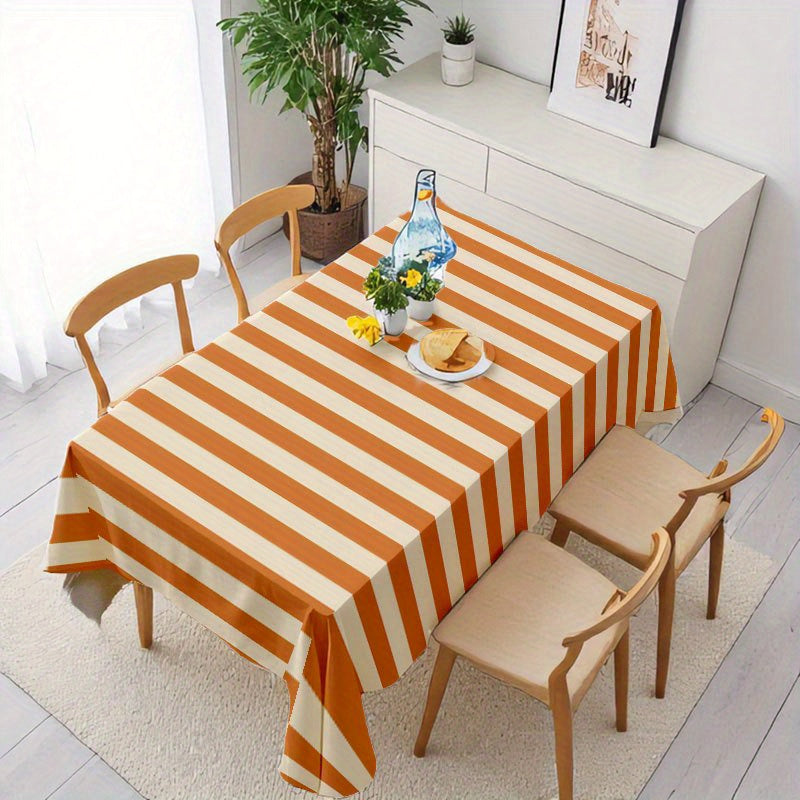 1pc Soft Fashionable Orange and White Vertical Stripe Tablecloth, 2D Flat, Exquisite Gift, Machine Washable, Easy to Clean, for Dining \u002F Coffee \u002F Tea \u002F Desk, Picnic \u002F Outdoor \u002F Camping Table, Elegant Life, Home Textile, 2D Flat