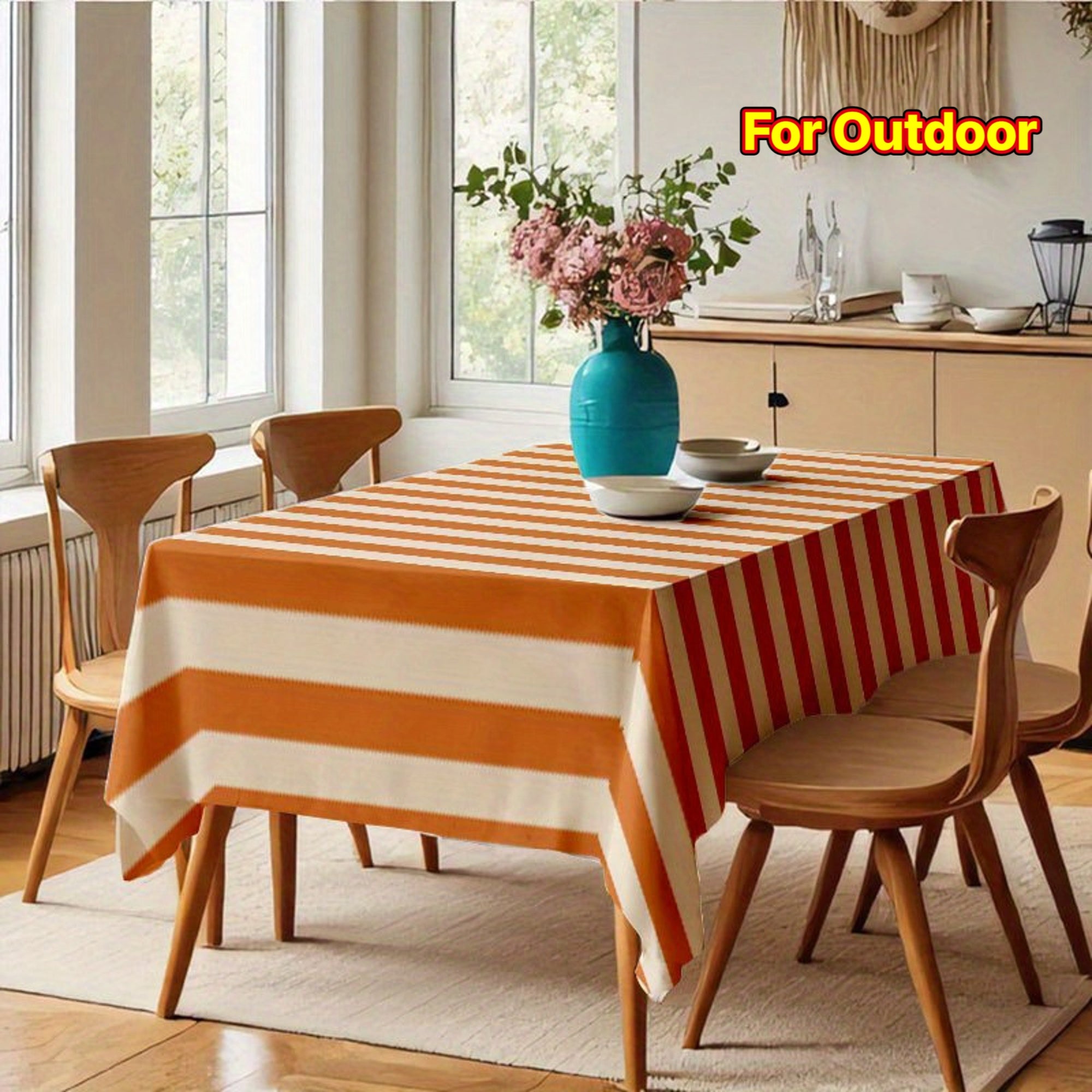1pc Soft Fashionable Orange and White Vertical Stripe Tablecloth, 2D Flat, Exquisite Gift, Machine Washable, Easy to Clean, for Dining \u002F Coffee \u002F Tea \u002F Desk, Picnic \u002F Outdoor \u002F Camping Table, Elegant Life, Home Textile, 2D Flat