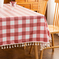 A Beige Checkered Pattern with Tassel Decoration, Suitable for Dining Tables, Coffee Tables, And Outdoor Use - Easy to Clean - Wipeable And Reusable