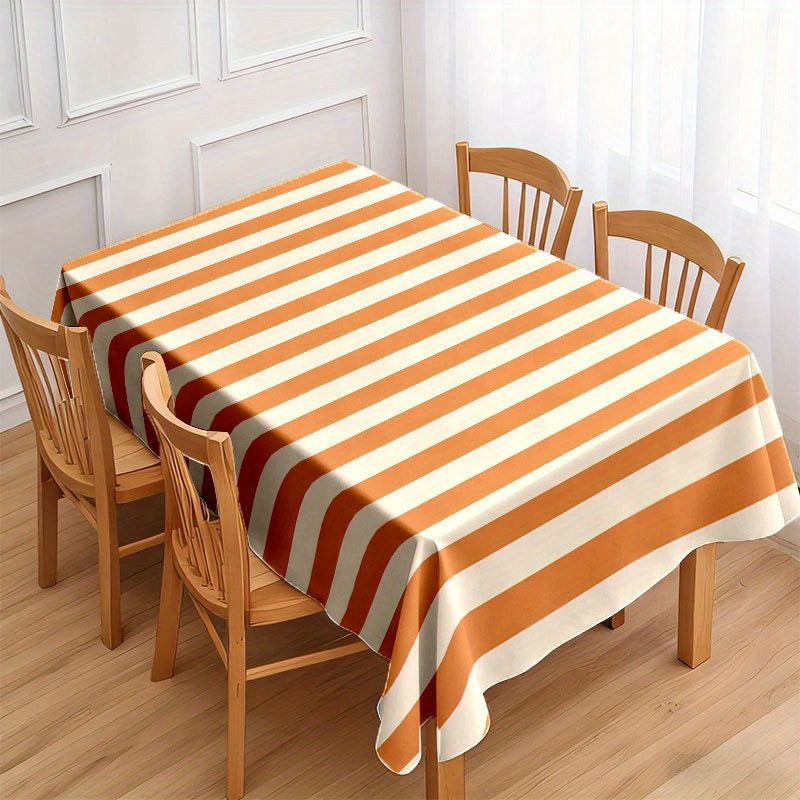 1pc Soft Fashionable Orange and White Vertical Stripe Tablecloth, 2D Flat, Exquisite Gift, Machine Washable, Easy to Clean, for Dining \u002F Coffee \u002F Tea \u002F Desk, Picnic \u002F Outdoor \u002F Camping Table, Elegant Life, Home Textile, 2D Flat