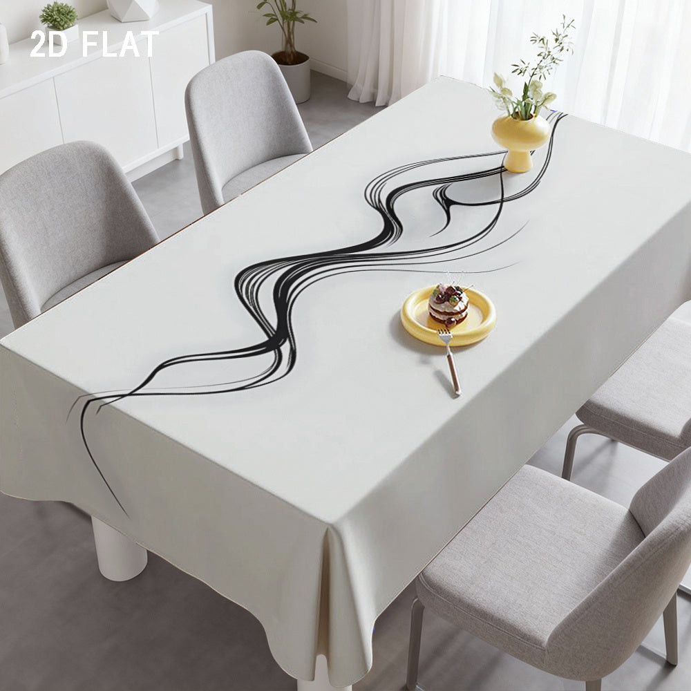 1pc Rectangular Tablecloth with Line Pattern, Black and White Color, Minimalist Style, Suitable for Coffee Table and Dining Table, Material, Perfect for Home, Kitchen, and Outdoor Parties,  Kitchen Table Cover, Stylish Table Cover, Contemporary Decor