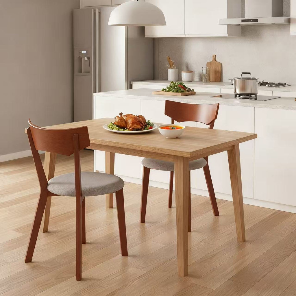 Set of 2 Wooden Dining Chairs | Fabric Upholstered Kitchen Side Chairs with Curved Backrest & Padded Seat, Modern Armless Accent Chairs for Home Dining Room, Living Room -