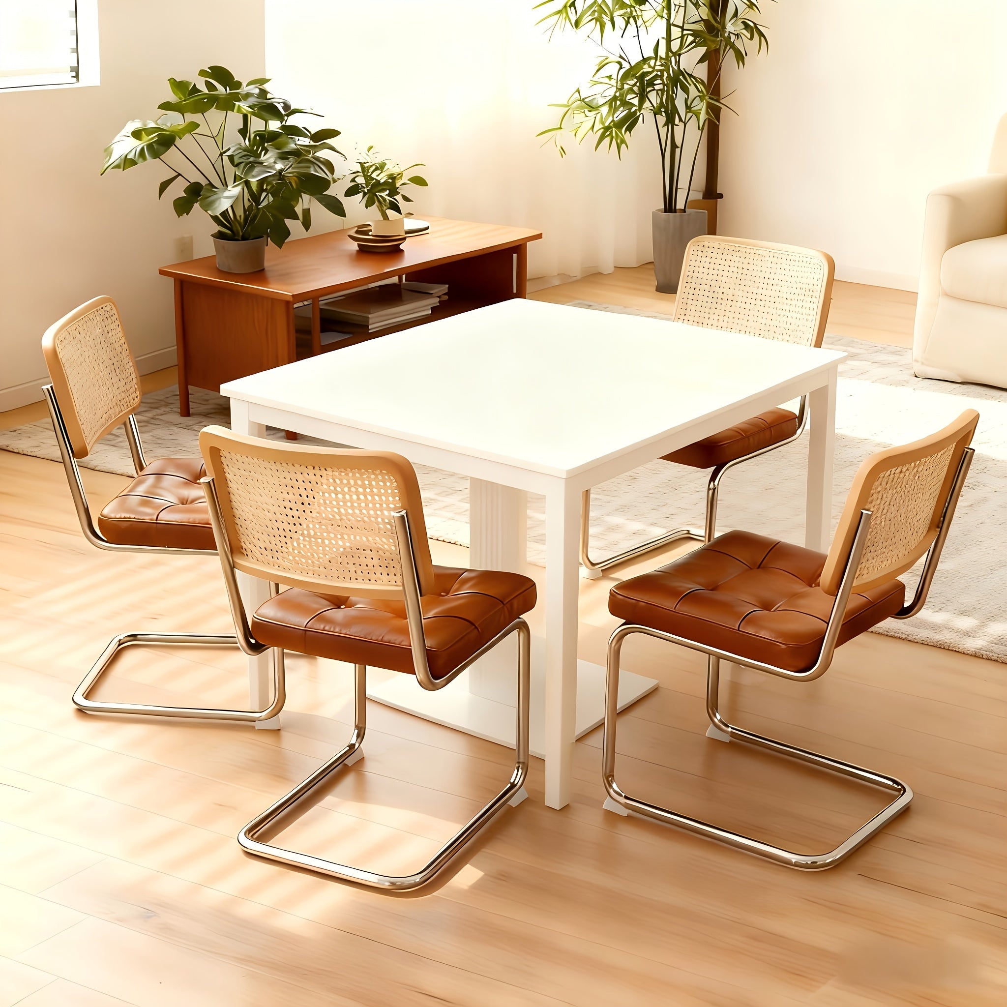 Dining Chairs Set of 2\u002FSet of 4, Velvet Rattan Side Accent Dining Chairs with Chrome Legs, Modern Mid Century Breuer Designed Chairs, Upholstered Dining Living Room Kitchen Chairs