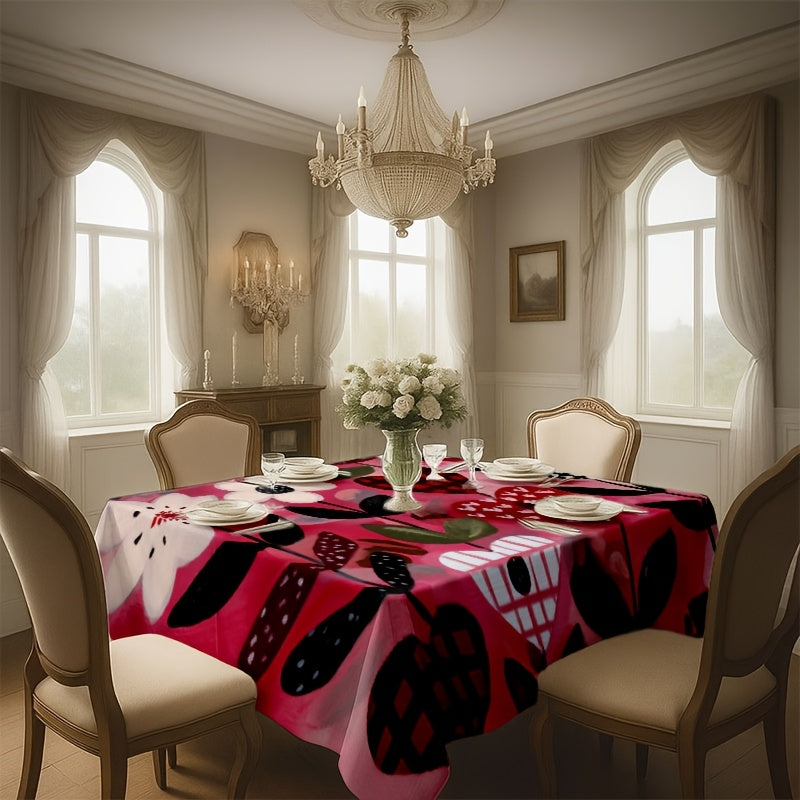 1pc 2D Printed Vine-Wrapped Floral and Checkered Heart Pattern Tablecloth, Easy to Care for, Enhances Ambiance, Protects Table Surface, Ideal for Daily Dining, Friend Gatherings, Afternoon Tea, Holiday: Valentine's Day