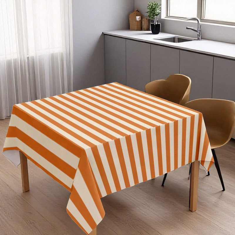 1pc Soft Fashionable Orange and White Vertical Stripe Tablecloth, 2D Flat, Exquisite Gift, Machine Washable, Easy to Clean, for Dining \u002F Coffee \u002F Tea \u002F Desk, Picnic \u002F Outdoor \u002F Camping Table, Elegant Life, Home Textile, 2D Flat